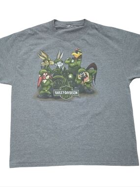 Military Looney Tunes Harley Davidson Mackinac Island Distressed Biker Shirt XL